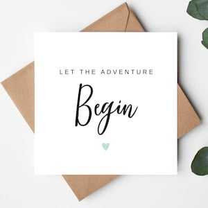 Kaart 'Laat het avontuur beginnen', kaart nieuwe baby, kaart nieuwe ouders, kaart 'Je gaat weg', afstudeerkaart, pensioenkaart, trouwkaart