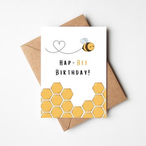 Aniversário Hap-Bee! Cartão de Aniversário Bumblebee - Cartão de Aniversário Bonito - Cartão Trocadilho para Melhor Amigo, Cartão de Aniversário para Ele, para Ela