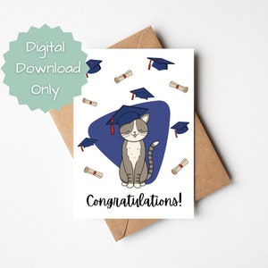PRINTABLE Congratulations Graduation Card - Cute Cat Graduation Greeting Card -  Digital Download Only