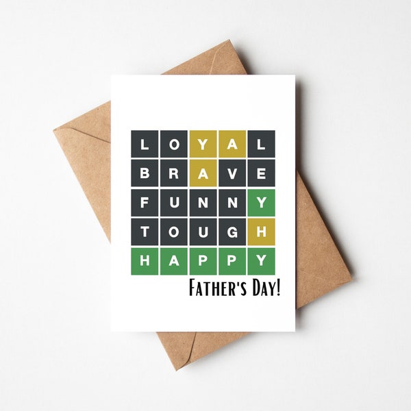 Wordle-themed Father's Day card - Sweet Wordle Father's Day card - Loyal, Brave, Funny, Tough, Happy Father's Day Card