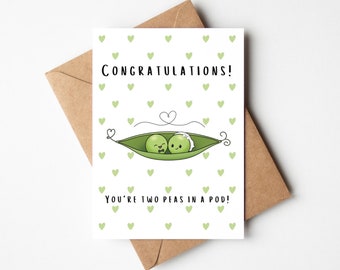 Félicitations, vous êtes deux pois dans une cosse - Jolie carte de mariage - Carte de fiançailles Punny