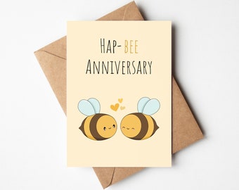 Hap-Bee Anniversary Card - Cute Bumblebee Anniversary Card - Punny Card for Husband, Wife, Anniversary Card for Boyfriend, Girlfriend Card