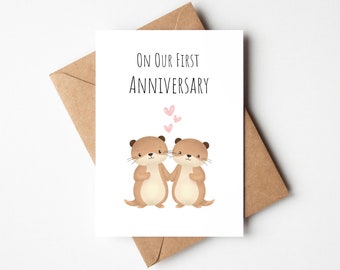 On Our First Anniversary Card, Irish handmade Anniversary Card for Boyfriend, 1st Anniversary Card for Girlfriend, Otter Anniversary Card