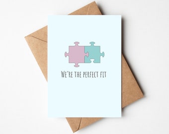 We're The Perfect Fit Valentine's Day Card, Punny Anniversary Card for Girlfriend, Boyfriend Anniversary Card, Card for Him, Card for Her