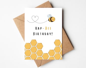 Hap-Bee-verjaardag! Hommel verjaardagskaart - leuke verjaardagskaart - Punny Card voor beste vriend, verjaardagskaart voor hem, voor haar