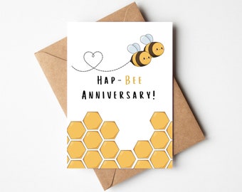 Hap-Bee Anniversary Card - Cute Bumblebee Anniversary Card - Punny Card for Husband, Wife, Anniversary Card for Boyfriend, Girlfriend