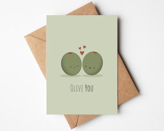 Olive You Anniversary Card, Punny Anniversary Card for Girlfriend, Boyfriend Anniversary Card, Cute Anniversary Card for Husband, Wife Card