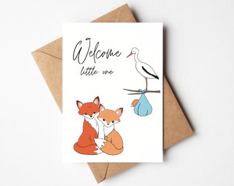 Welcome Little One New Baby Card - Cute Baby Fox Newborn Card - Congratulations on your New Baby - New Parents Greeting Card