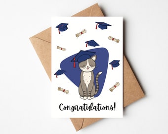 Congratulations Graduation Card - Cute Cat Graduation Greeting Card, Cat Graduation Card for Daughter, Son Graduation Card