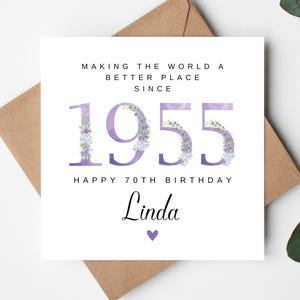 Cartão personalizado de 70º aniversário para irmã, cartão de 70º aniversário para ela, cartão de septuagésimo aniversário para esposa, cartão de 70º aniversário para mãe, irmã de 70º aniversário, 1955