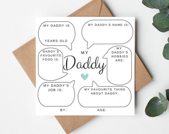 Daddy Father's Day Card, Personalised Fill in Blanks Card Dad Card, DIY Card for Dad, Father's Day Keepsake, Kids' Activity For Father's Day
