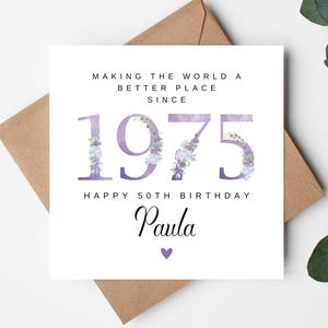Cartão personalizado de 50º aniversário para irmã, cartão de 50º aniversário para ela, cartão de 50º aniversário para esposa, namorada de 50 anos, irmã de 50 anos, 1975