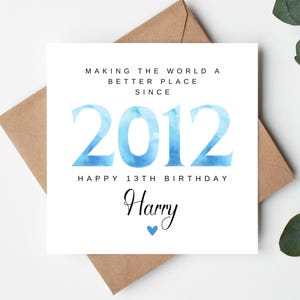 Tarjeta de cumpleaños número 13 personalizada para hijo, tarjeta de cumpleaños número 13 para él, tarjeta de cumpleaños número 13, tarjeta de cumpleaños número 16 para nieto, tarjeta de cumpleaños número 13 para hermano, tarjeta de 2012