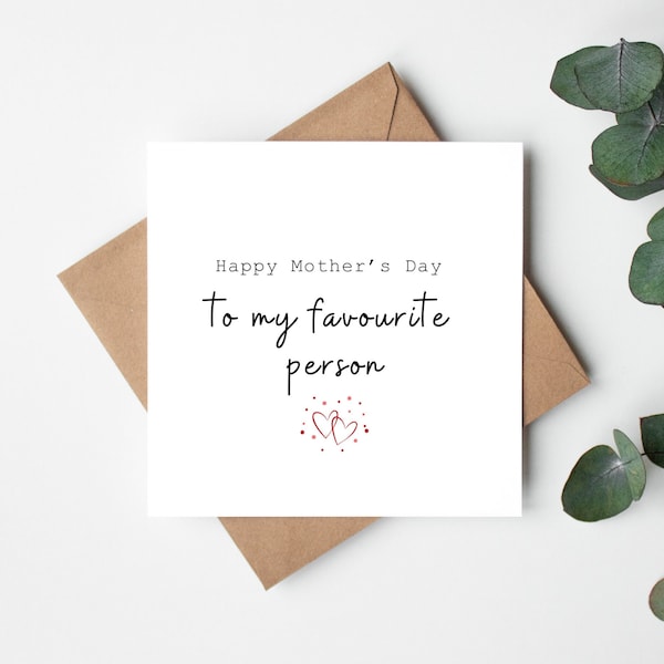 Happy Mother's Day to my Favourite Person Card, Irish handmade Mother's Card for Wife, Mother's Day Card for Wife