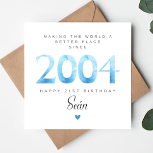 Cartão personalizado de 21º aniversário para irmão, cartão de 21º aniversário para ele, cartão de 21º aniversário, namorado de 21 anos, irmão de 21 anos, cartão de 2004