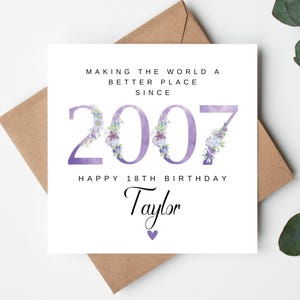 Cartão personalizado de 18º aniversário para irmã, cartão de 18º aniversário para ela, cartão de 18º aniversário, namorada de 18 anos, irmã de 18 anos, cartão de 2007