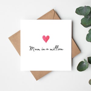 Mãe em um milhão, Cartão de aniversário para mãe, Cartão simples para o dia das mães, Cartão para a mãe da filha, Cartão irlandês para o dia das mães, Cartão para a mãe