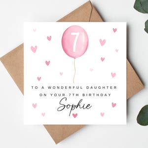 Tarjeta de séptimo cumpleaños personalizada para hija, sobrina, tarjeta de séptimo cumpleaños para sobrina, nieta, tarjeta de séptimo cumpleaños para niña