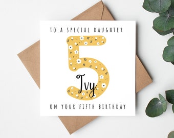 To A Special Daughter On Your 5th Birthday Card Girl, Personalised Custom Name Fifth Birthday Card for Daughter, Daughter Birthday Card