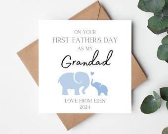 On Your First Father's Day As My Grandad, Custom Father's Day Elephant Card from Baby, Personalised 1st Father's Day Card 2024 for Grandad