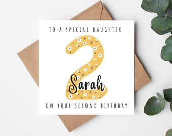 To A Special Daughter On Your 2nd Birthday Card Girl, Personalised Custom Name Second Birthday Card for Daughter, Daughter Birthday Card