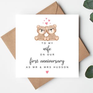 Para mi esposa en nuestro primer aniversario como señor y señora, tarjeta de feliz primer aniversario para la esposa, tarjeta de aniversario para la esposa, tarjeta de primer aniversario para la esposa