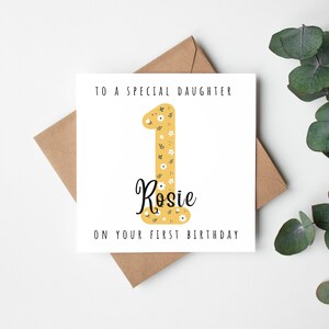 Para uma filha especial no seu primeiro cartão de aniversário menina, nome personalizado cartão de primeiro aniversário para filha, cartão de aniversário da filha