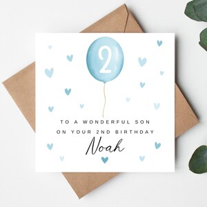 Carte de 2e anniversaire personnalisée pour fils, 2e carte d'anniversaire de bébé, 2e carte d'anniversaire pour neveu, cadeau de 2e anniversaire de petit-fils, 2e carte de filleul Son