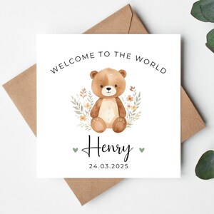 Biglietto di benvenuto personalizzato nel mondo, biglietto per neonati di genere neutro, biglietto per neonato, biglietto di congratulazioni per il neonato, biglietto per neo-genitori