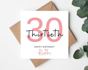 Personalised 30th Birthday Card, Custom 30th Birthday Card, Thirtieth Birthday Card for Friend, Daughter 30th Birthday Card, 30th Card