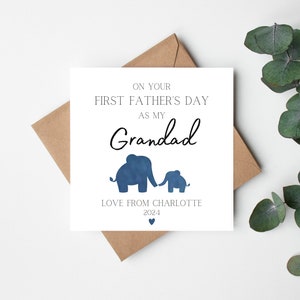 En tu primer Día del Padre como mi abuelo, tarjeta personalizada de elefante para el Día del Padre de un bebé, tarjeta personalizada para el primer Día del Padre 2025 para el abuelo