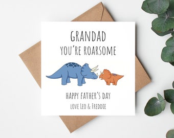 Grandad You're Roarsome, Personalised Happy Father's Day Card, Custom Father's Day Card for Grandad, Punny Father's Day Card from Grandkids