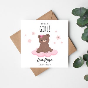 Biglietto personalizzato It's a Girl! Hello Little One, biglietto per neonato, congratulazioni per il neonato, biglietto per neo-genitori, biglietto personalizzato per neonata