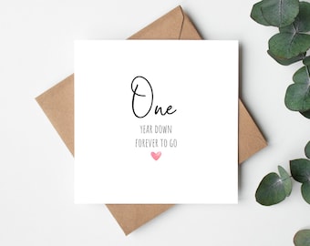 One Year Down Forever To Go Anniversary Card, First Anniversary Card for Boyfriend, Girlfriend, First Anniversary Card for Wife, Husband