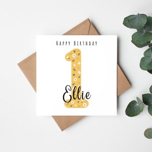 Cartão de primeiro aniversário personalizado, cartão de primeiro aniversário para menina, cartão de aniversário com nome personalizado para filha, neta, cartão para seu primeiro aniversário