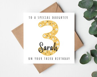 Pour une fille spéciale pour votre 3e anniversaire, carte fille, prénom personnalisé personnalisé deuxième carte d'anniversaire pour fille, carte d'anniversaire fille