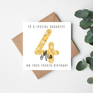Per una figlia speciale per il tuo 4° compleanno, biglietto di auguri personalizzato per il quarto compleanno della figlia, biglietto di auguri per il compleanno della figlia