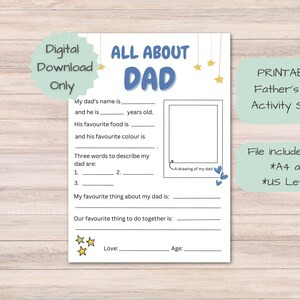 Printable Father's Day Worksheet, Father's Day Gift From Kids, Fill in ...