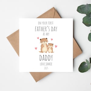 Op je eerste Vaderdag als mijn vader, aangepaste Vaderdagkaart, Vaderdag Otter-kaart van Baby, gepersonaliseerde 1e Vaderdagkaart 2025