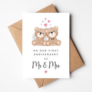 Tarjeta de nuestro primer aniversario como señor y señora, tarjeta del primer aniversario, tarjeta del primer aniversario para el esposo, tarjeta del primer aniversario para la esposa, tarjeta de la primera boda