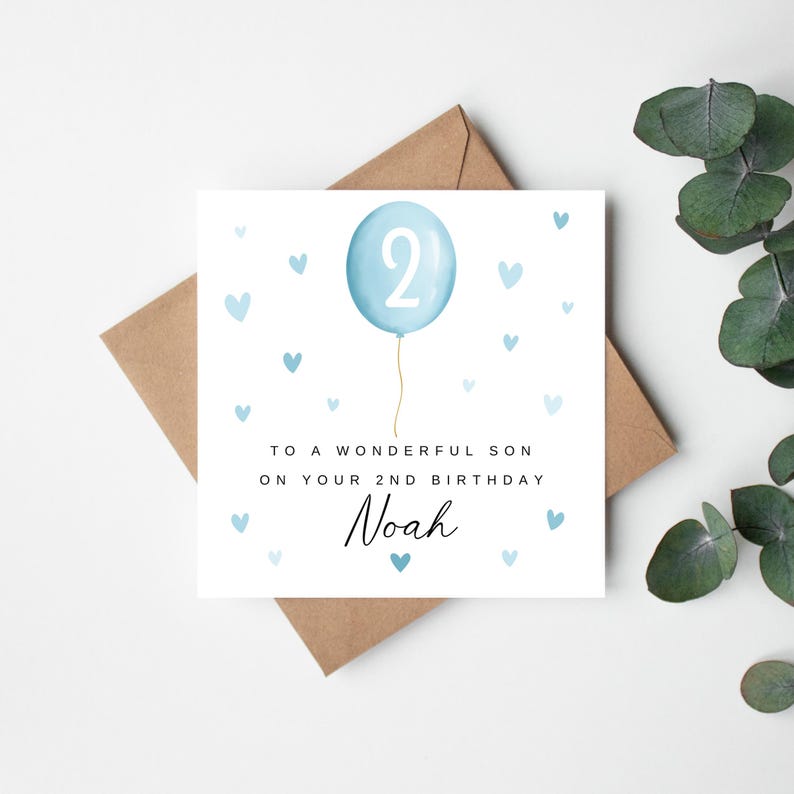 Carte de 2e anniversaire personnalisée pour fils, 2e carte d'anniversaire de bébé, 2e carte d'anniversaire pour neveu, cadeau de 2e anniversaire de petit-fils, 2e carte de filleul Son