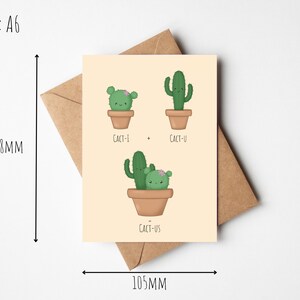 Cactus Funny Anniversary Card, 'Cacti Cactu Cactus', Punny Anniversary Card for Him, Kawaii Cactus Card for Her, Cactus Pun Card image 2