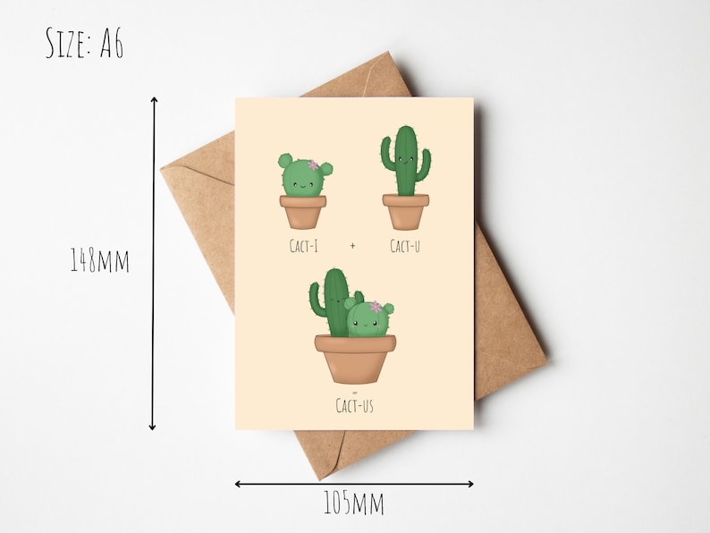 Cactus Funny Anniversary Card, 'Cacti Cactu Cactus', Punny Anniversary Card for Him, Kawaii Cactus Card for Her, Cactus Pun Card image 2