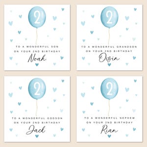 Carte de 2e anniversaire personnalisée pour fils, 2e carte d'anniversaire de bébé, 2e carte d'anniversaire pour neveu, cadeau de 2e anniversaire de petit-fils, 2e carte de filleul image 2