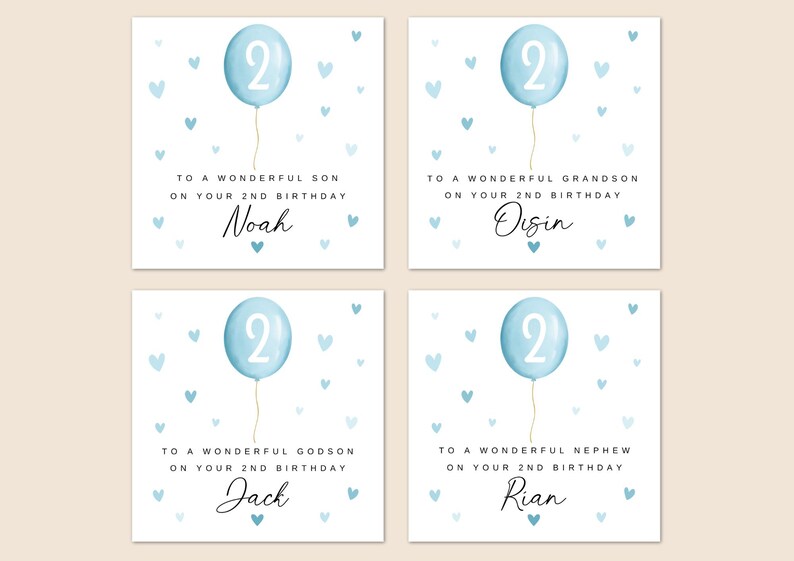 Carte de 2e anniversaire personnalisée pour fils, 2e carte d'anniversaire de bébé, 2e carte d'anniversaire pour neveu, cadeau de 2e anniversaire de petit-fils, 2e carte de filleul image 2