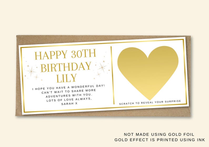 Carte à gratter d'anniversaire personnalisée, carte-cadeau à gratter, carte à gratter coeur or pour lui, 30e anniversaire, 40e, 50e anniversaire image 5