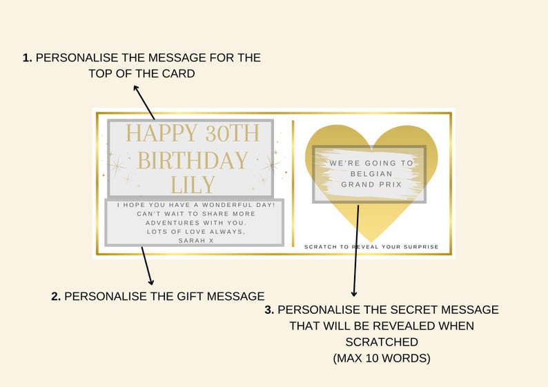 Carte à gratter d'anniversaire personnalisée, carte-cadeau à gratter, carte à gratter coeur or pour lui, 30e anniversaire, 40e, 50e anniversaire image 3