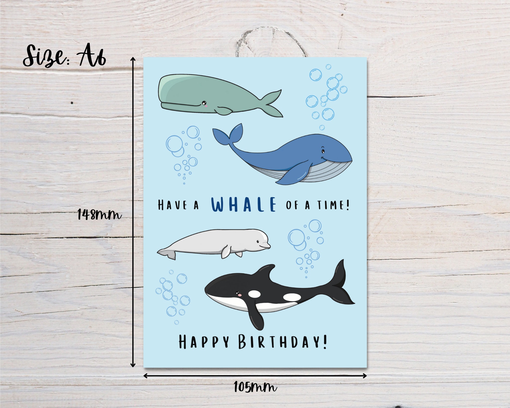 Have A Whale of a Time Cute Whale Happy Birthday Card Whale-themed ...