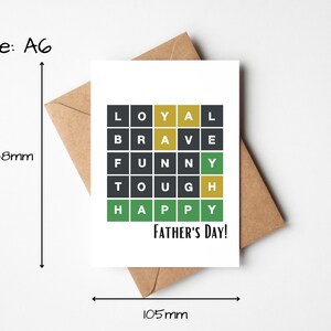 Carte de fête des pères sur le thème de Wordle, douce carte de fête des pères, carte de fête des pères fidèle, courageuse, drôle, dure, heureuse, carte de papa, fête des pères image 2