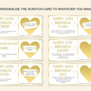Carte à gratter d'anniversaire personnalisée, carte-cadeau à gratter, carte à gratter coeur or pour lui, 30e anniversaire, 40e, 50e anniversaire image 4